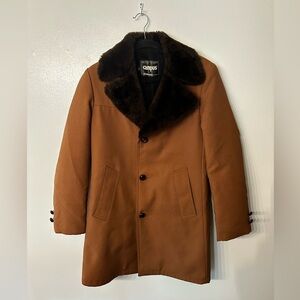 Men's Vintage Campus Studio One Brown Coat with Faux Fur Collar
